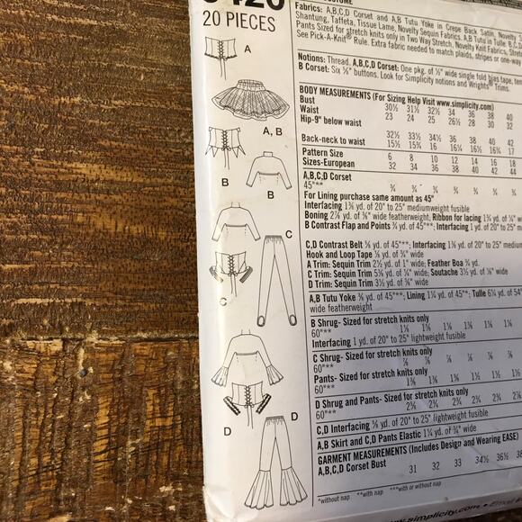 Simplicity Sewing Pattern 0420 Black Swan Ballet Catwoman Costume 14-22 UNCUT - Picture 2 of 3